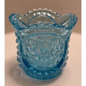 Vintage 1960s LE Smith Glass Light Blue Sunburst 2" Toothpick Holder - EUC